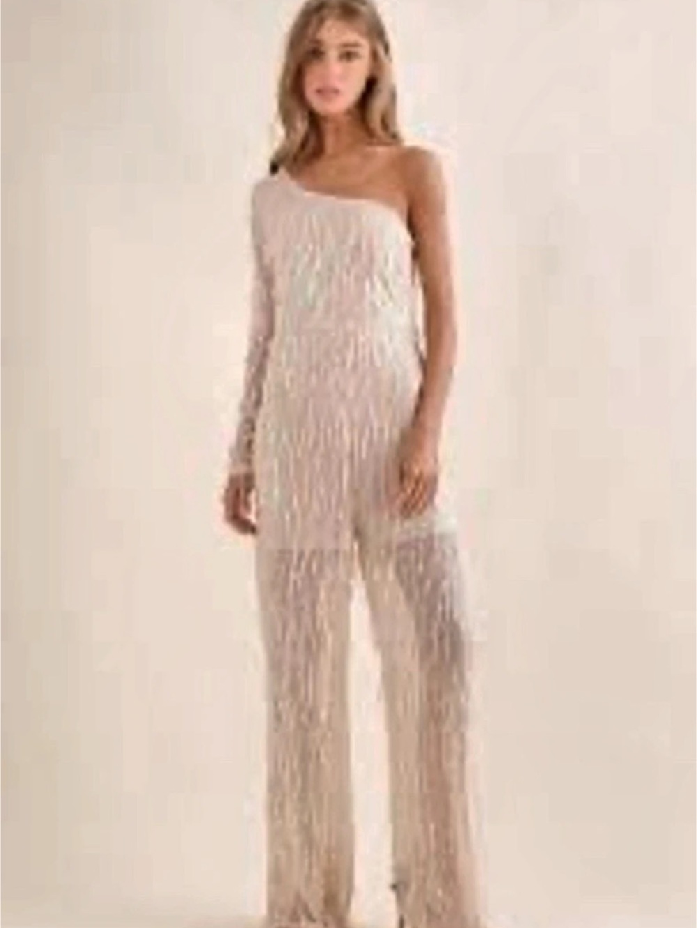 Women’s Iridescent Wide-Leg Jumpsuit in cream NWT